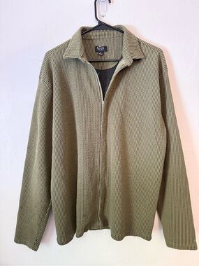 BoohooMan Olive Zip-Up Rib Knit Sweater
